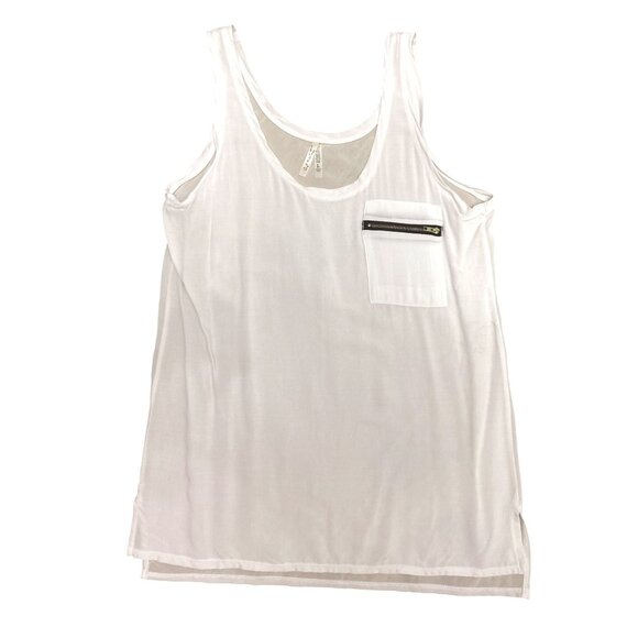 Color Story Sleeveless White Sheer Tank Top Tunic With Zipper Pocket Size L - Picture 7 of 8